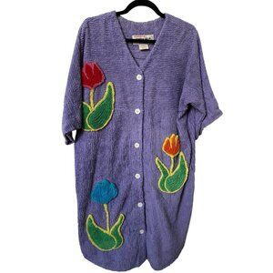 Vintage 90s Canyon Group Tulip Robe Womens S Purple Chenille Damze Co Button Up